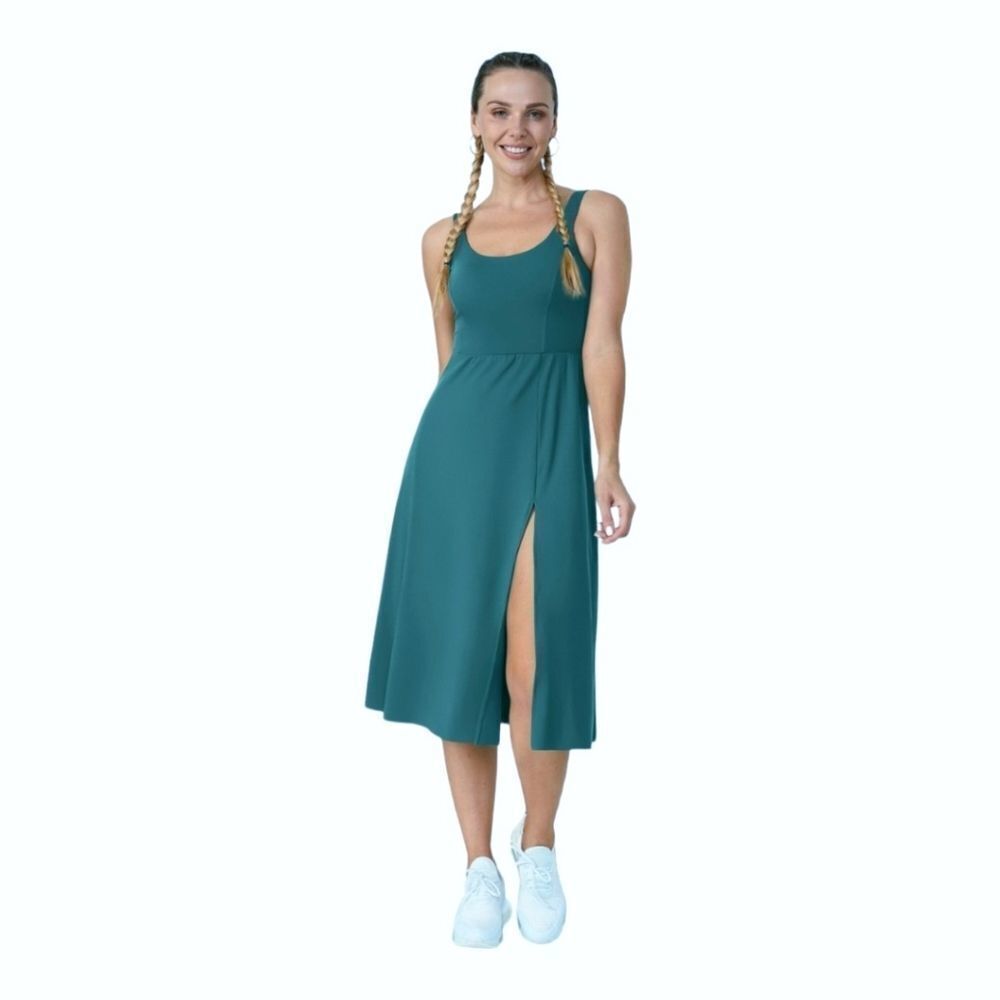 Halara NWT Twisted Back Side Slit Midi Casual Dress in Blue Spruce sz M - Picture 2 of 12